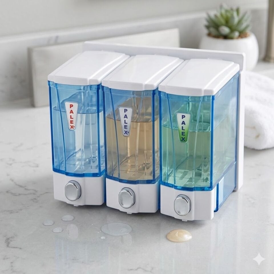 Mini Sıvı Sabun Dispenseri Üçlü 250*3 Cc Şeffaf Mavi