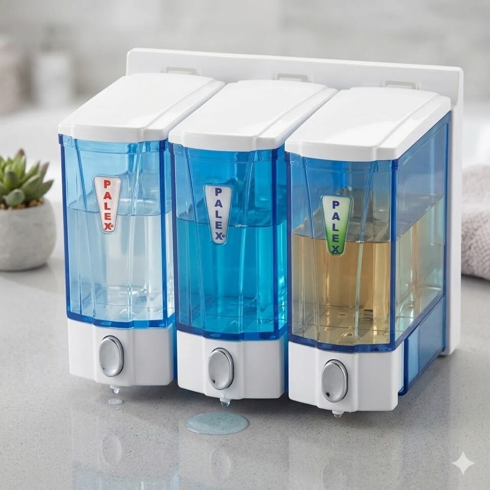 Mini Sıvı Sabun Dispenseri Üçlü 250*3 Cc Şeffaf Krom