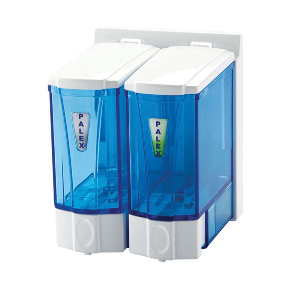 Mini Sıvı Sabun Dispenseri Çiftli 250*2 Cc Şeffaf Mavi