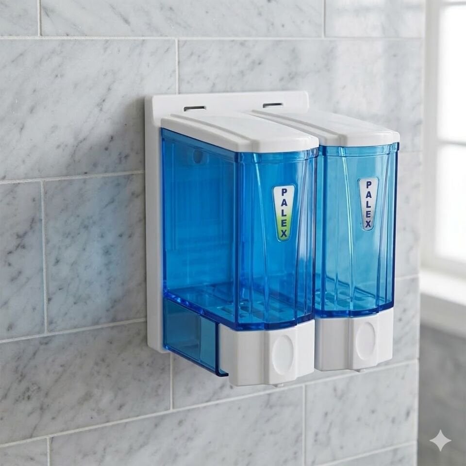 Mini Sıvı Sabun Dispenseri Çiftli 250*2 Cc Şeffaf Mavi