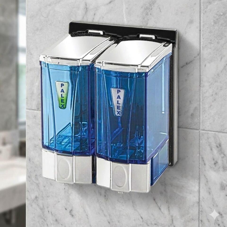 Mini Sıvı Sabun Dispenseri Çiftli 250*2 Cc Şeffaf Krom