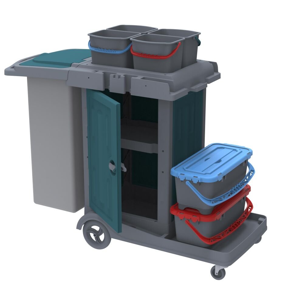 HERKÜL DOLAPLI  KAT ARABASI, 2x10 LT HERMETİK KOVA, 
120 LT BRANDA, 4x6 LT KOVA 610x1050x570