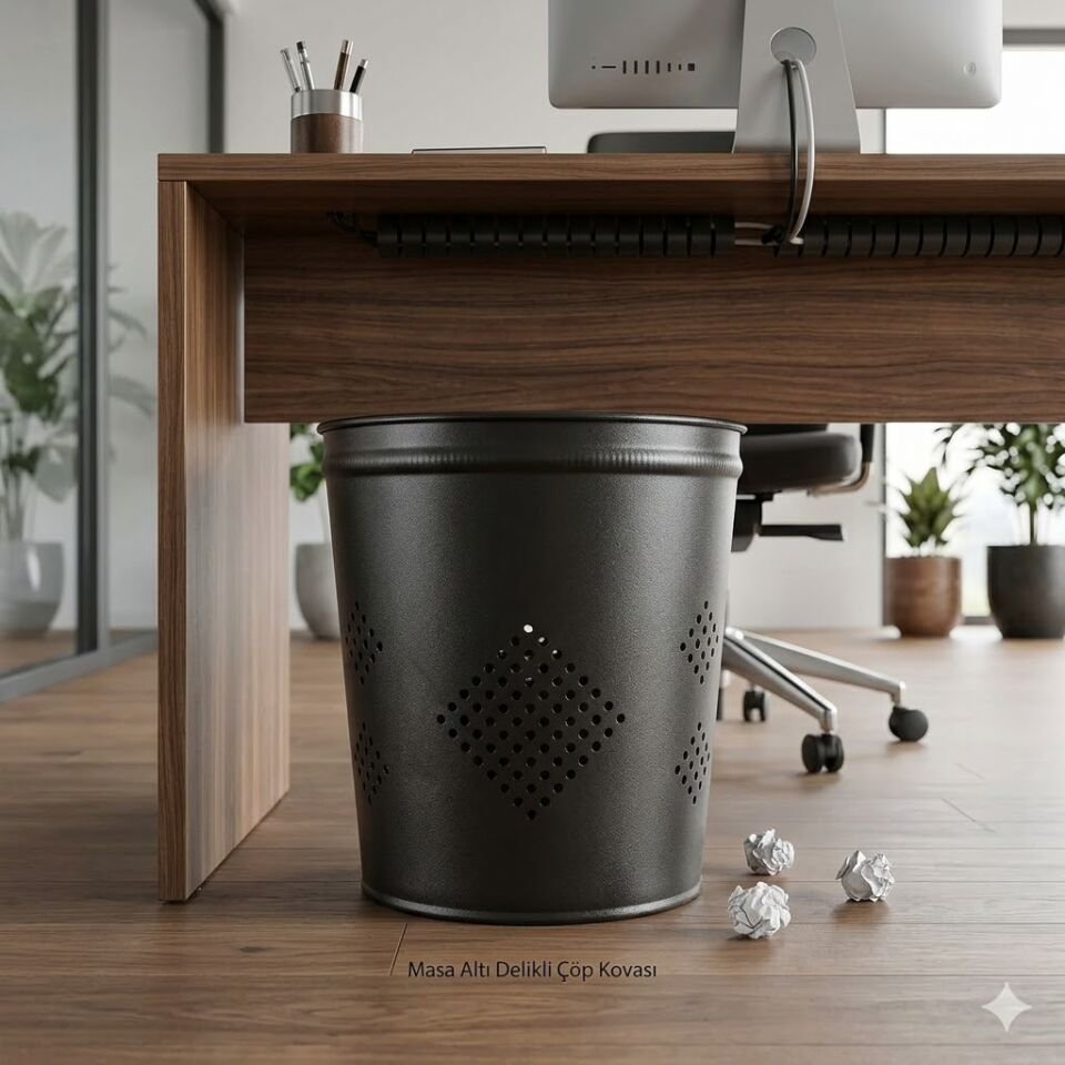 Metal Masa Altı Delikli Çöp Kovası 13 Lt.