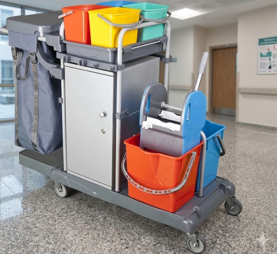 Smart Dolaplı Kat Arabası , 100 Lt Branda , 4X6 Lt Kova, 2X18 Lt Kova Boyalı 580X980X560