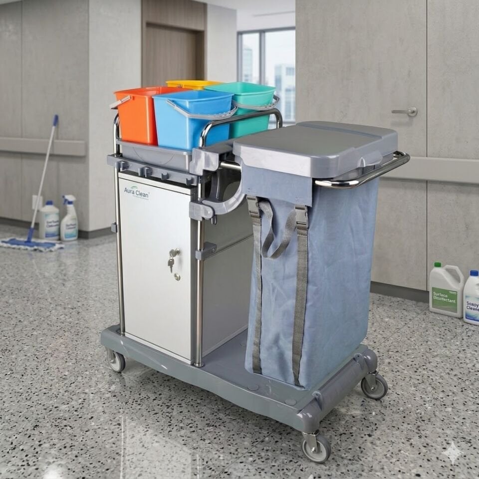 Smart Dolaplı Kat Arabası 100 Lt Branda 4X6 Lt Kova Krom