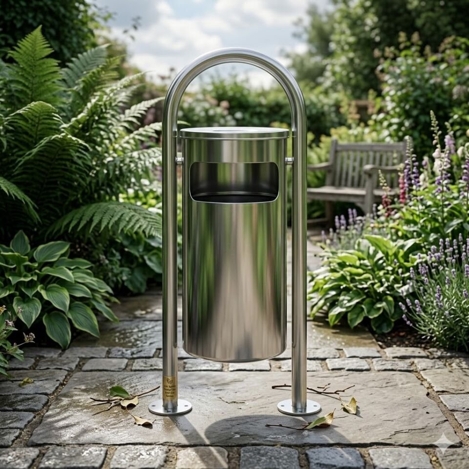 Çift Ayaklı Bahçe Tipi Çöp Kovası Krom