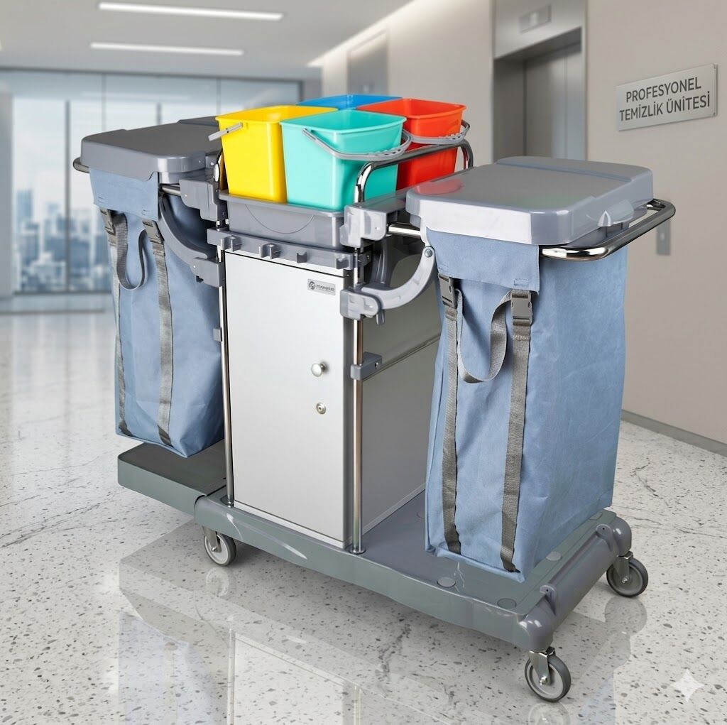 Smart Dolaplı Kat Arabası 2 X 100 Lt Branda 4X6 Lt Kova Krom