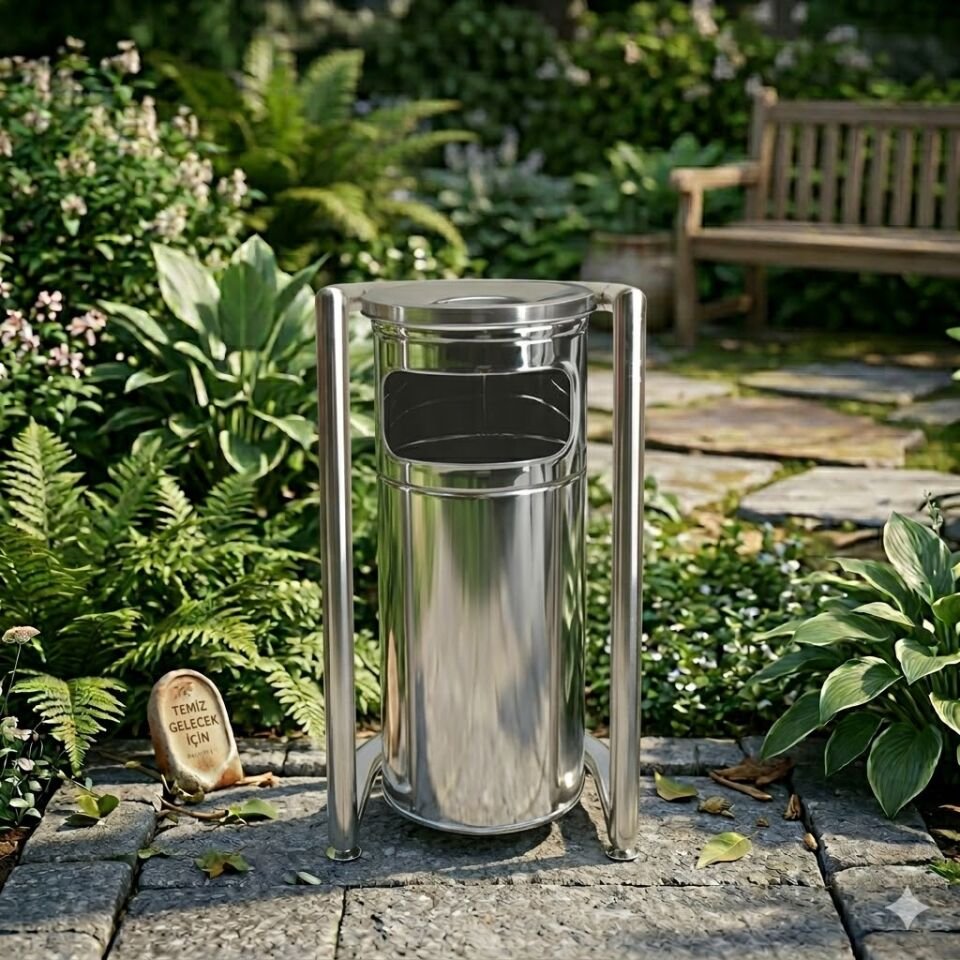 U Bahçe Tipi Çöp Kovası Krom