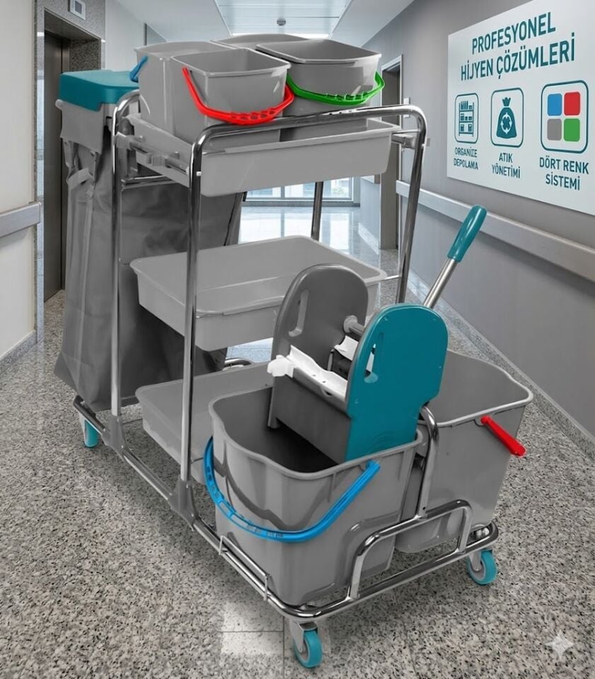 Yakamoz Kat Arabası , 100 Lt Branda , 4X6 Lt Kova, 2X18 Lt Kova Krom 610X1050X500