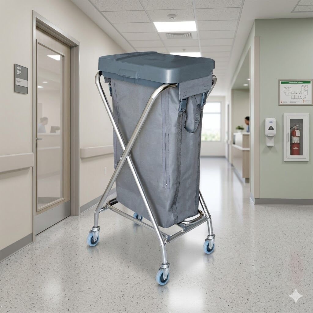 Çapraz Çöp Çamaşır Toplama Arabası , 100 Lt Branda Krom 50X110X30