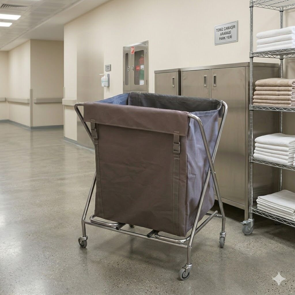 ÇAPRAZ ÇÖP ÇAMAŞIR TOPLAMA ARABASI , 200 LT BRANDA BOYALI 80X110X30