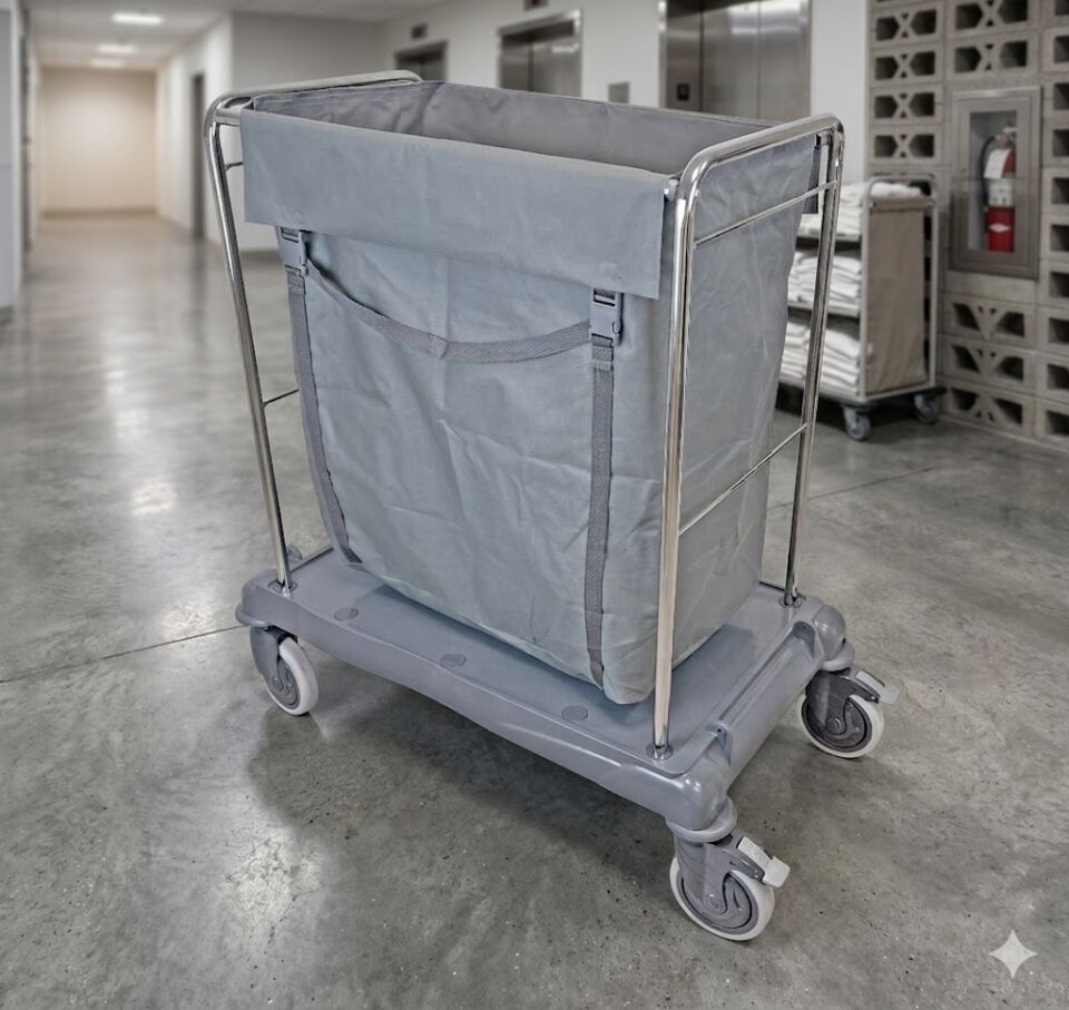 Çöp Çamaşır Toplama Arabası , 200 Lt Branda , Büyük Teker , Krom (Plastik Şaseli) Krom 800X1100X300