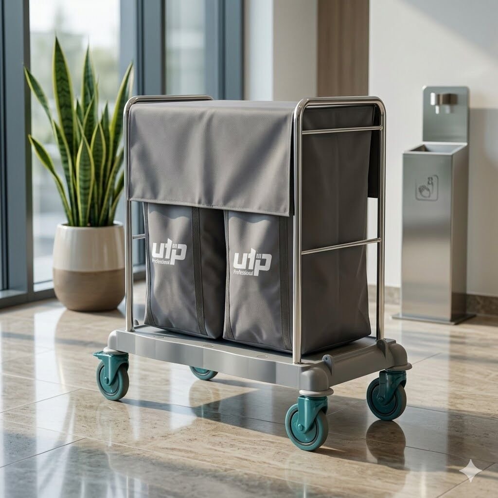 ÇÖP ÇAMAŞIR TOPLAMA ARABASI , 2X100 LT KAPAKLI BRANDA KROM 800x1100x300