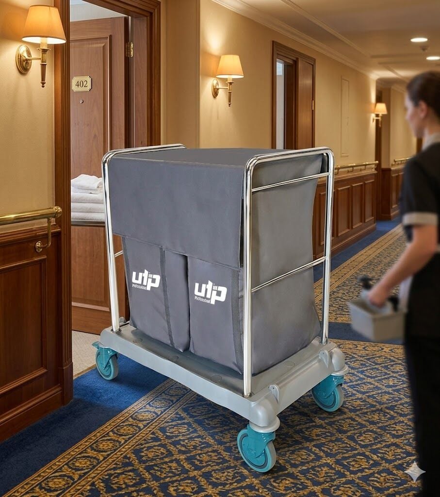 Çöp Çamaşır Toplama Arabası , 2X100 Lt Kapaklı Branda Krom 800X1100X300