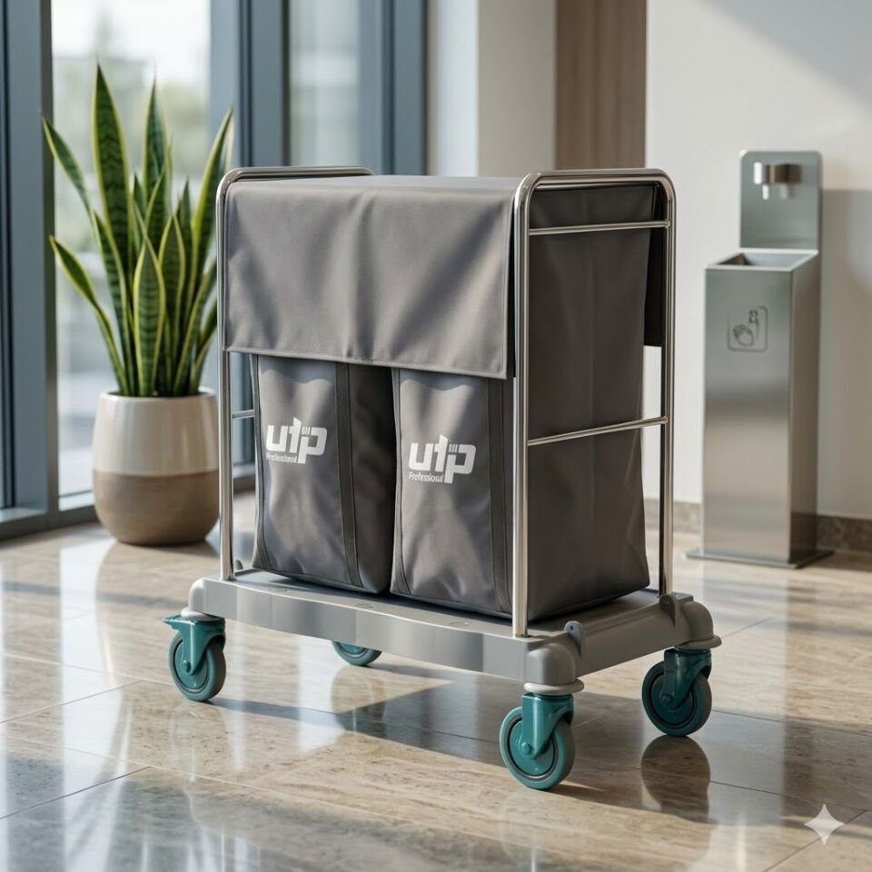 ÇÖP ÇAMAŞIR TOPLAMA ARABASI , 2X100 LT KAPAKLI BRANDA KROM 800x1100x300