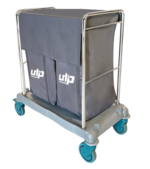 Çöp Çamaşır Toplama Arabası , 2X100 Lt Kapaklı Branda Krom 800X1100X300