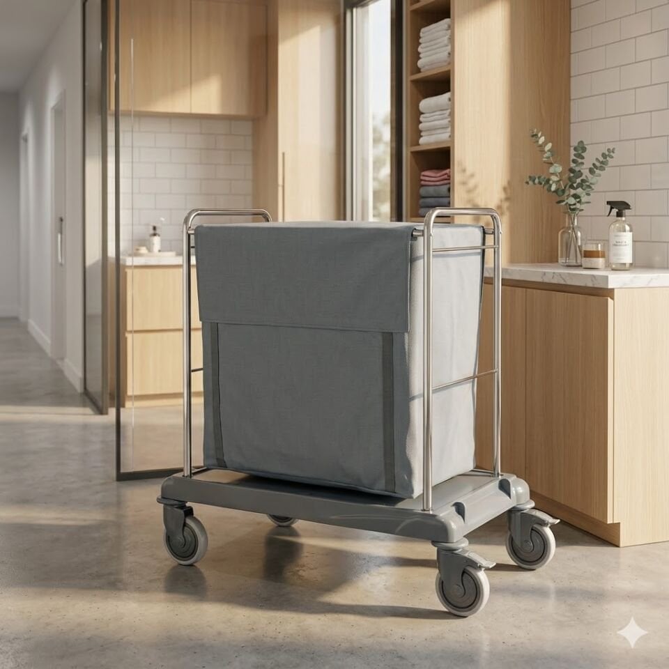 Çöp ve Çamaşır Toplama Arabası - 200 LT Kapaklı Branda Krom