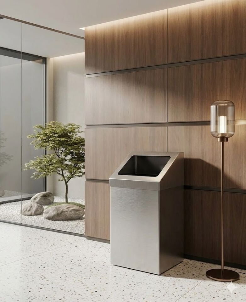 Krom Açık Çatı Kapaklı Çöp Kovası 80 Lt