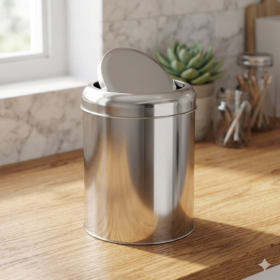 Krom Pratik Kapaklı Çöp Kovası 45 Lt.