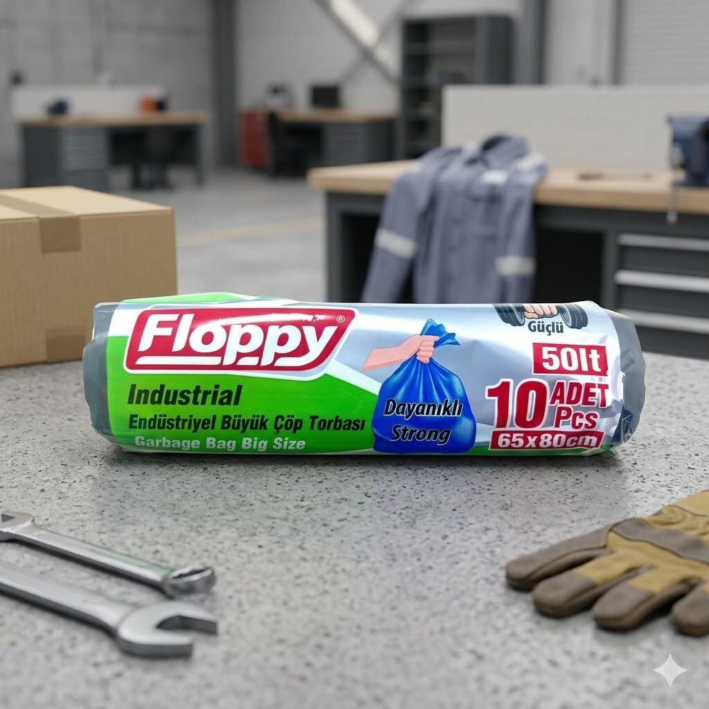150 Gr Flopy Endüstriyel Büyük Çöp Poşeti 65*80 Siyah 10*25