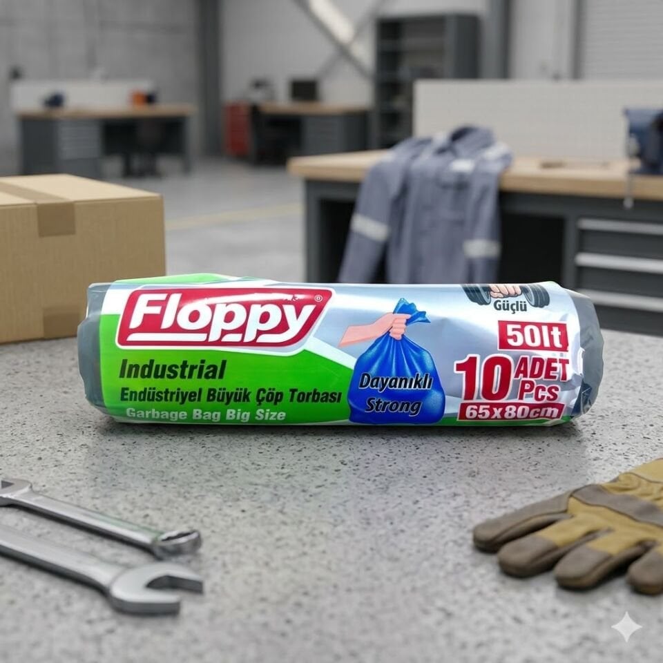 150 Gr Flopy Endüstriyel Büyük Çöp Poşeti 65*80 Siyah 10*25