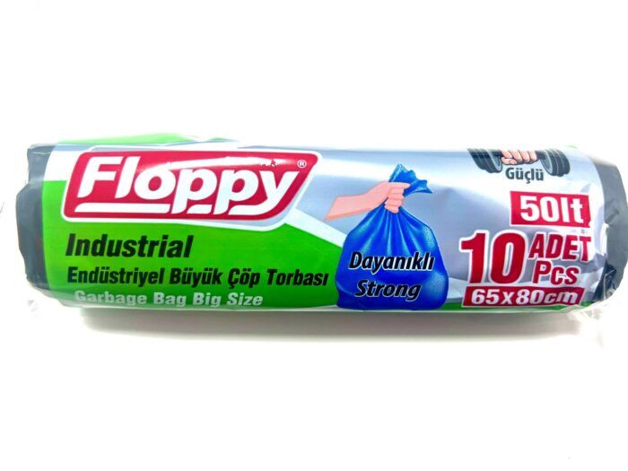 150 Gr Flopy Endüstriyel Büyük Çöp Poşeti 65*80 Siyah 10*25