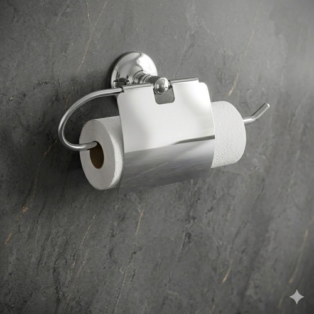 Krom Ev Tipi Rulo Kağıt Havlu Asacağı (Kapaklı)