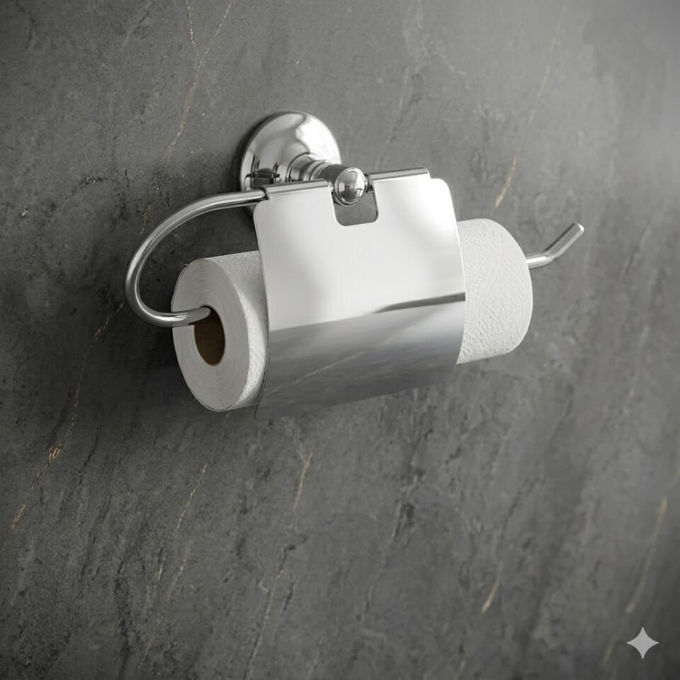 Krom Ev Tipi Rulo Kağıt Havlu Asacağı (Kapaklı)