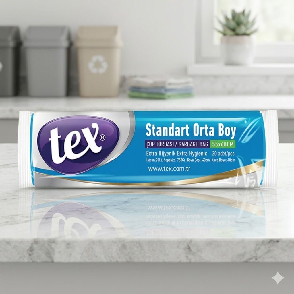 Tex Orta Boy Çöp Torbası Mavi 55X60 Cm 12 Mikron 75 Gram