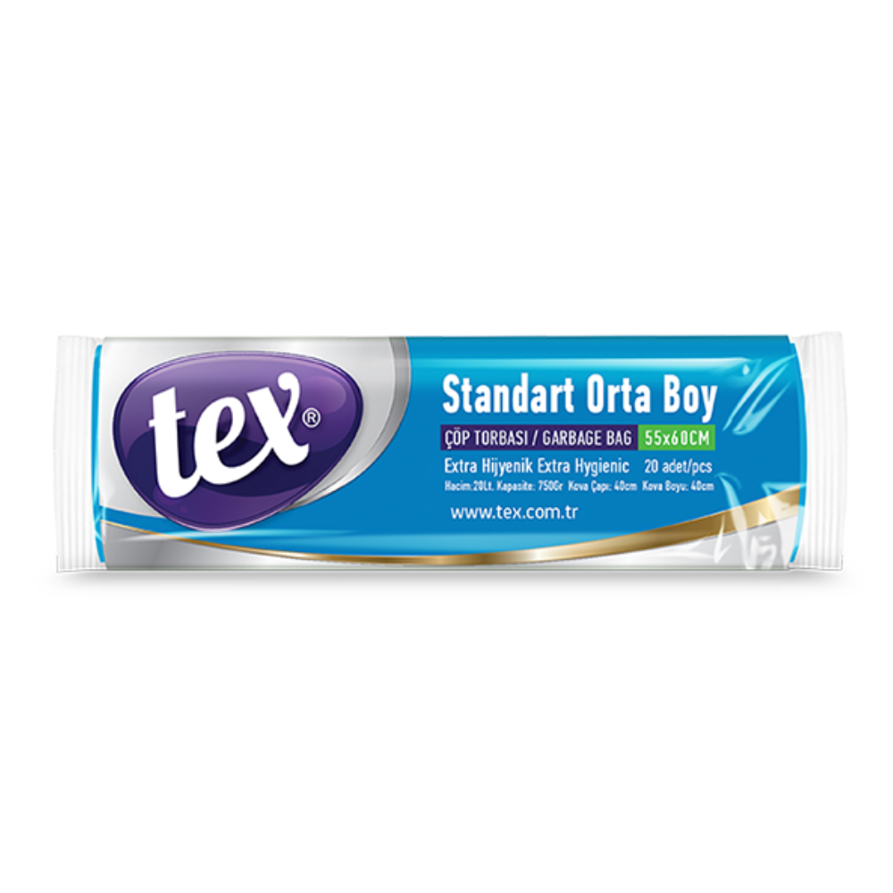 Tex Orta Boy Çöp Torbası Mavi 55X60 Cm Ruloda 20 Adet Kolide 50 Rulo 12 Mikron 75 Gram
