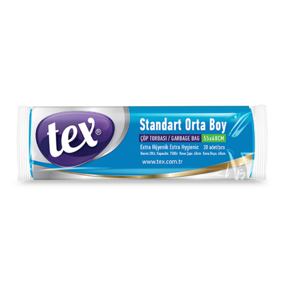 Tex Orta Boy Çöp Torbası Mavi 55X60 Cm 12 Mikron 75 Gram