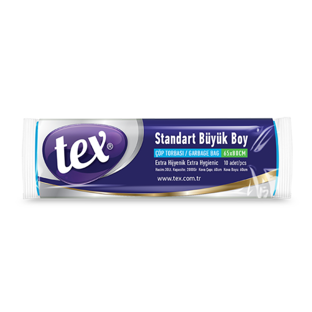 Tex Büyük Boy Çöp Torbası Mavi 65X80 Cm Ruloda 10 Adet Kolide 50 Rulo 15 Mikron 75 Gram
