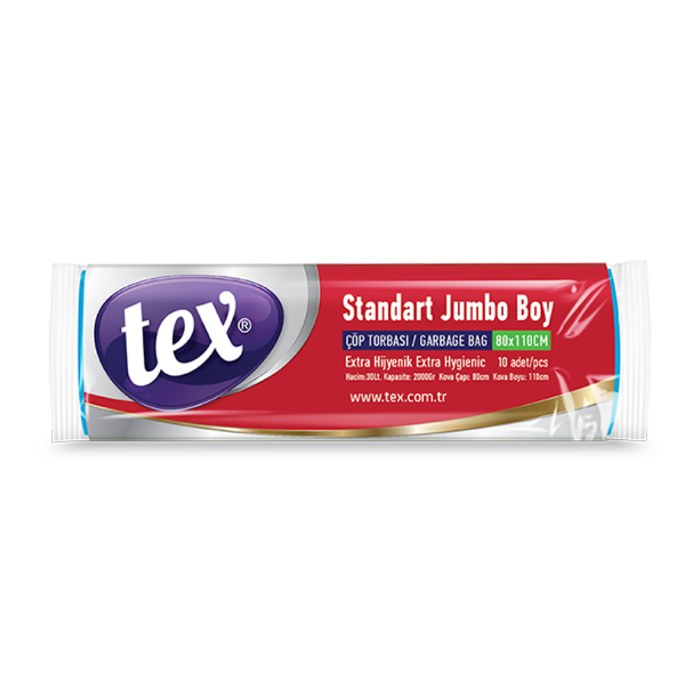 Tex Jumbo Boy Çöp Torbası Mavi  80X110 Cm Ruloda 10 Adet Kolide 25 Rulo 28 Mikron 235 Gram
