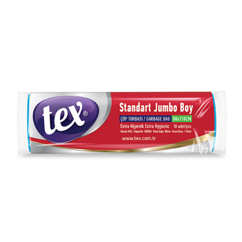 Tex Jumbo Boy Çöp Torbası Siyah  80X110 Cm Ruloda 10 Adet Kolide 25 Rulo 28 Mikron 235 Gram