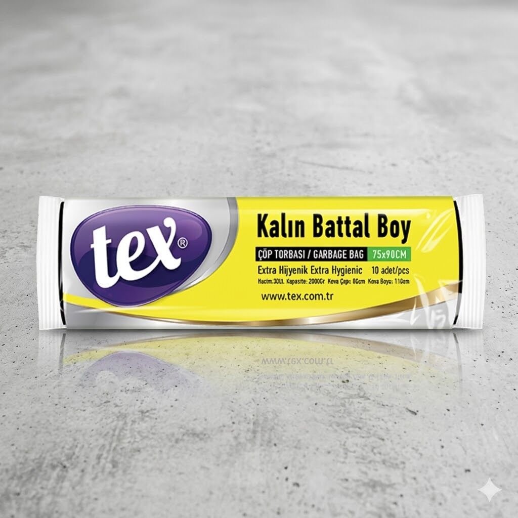 Tex Kalın Battal Boy Çöp Torbası Mavi 75X90 Cm  42 Mikron 280 Gram