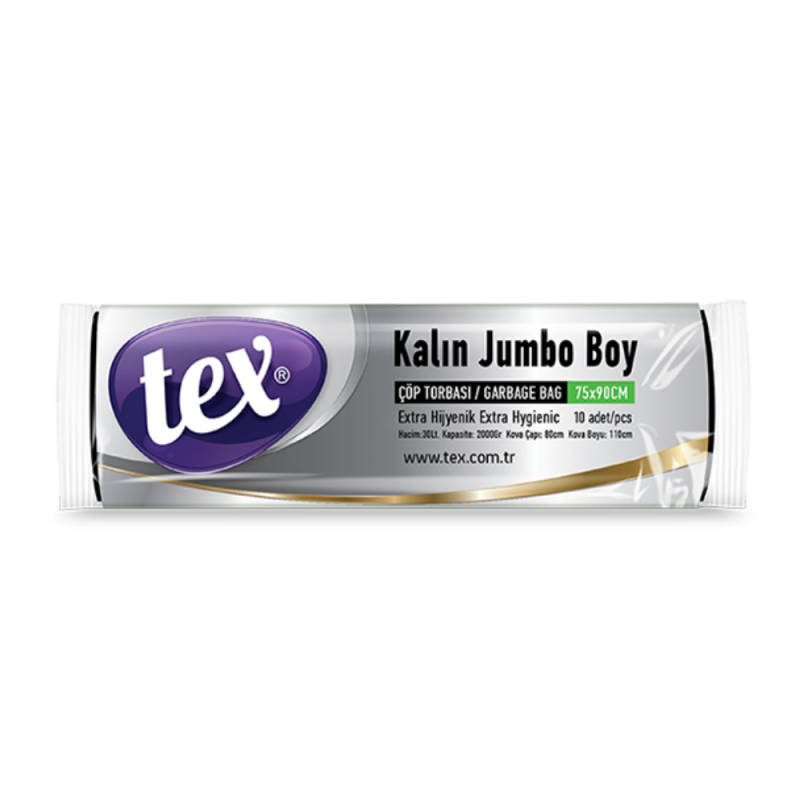 Tex Kalın Jumbo Boy Çöp Torbası Mavi 80X110 Cm Ruloda 10 Adet Kolide 20 Rulo 45 Mikron 380 Gram