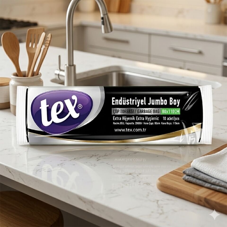 Tex Endüstriyel Jumbo Boy Çöp Torbası Siyah 80X110 Cm Ruloda 400 Gram