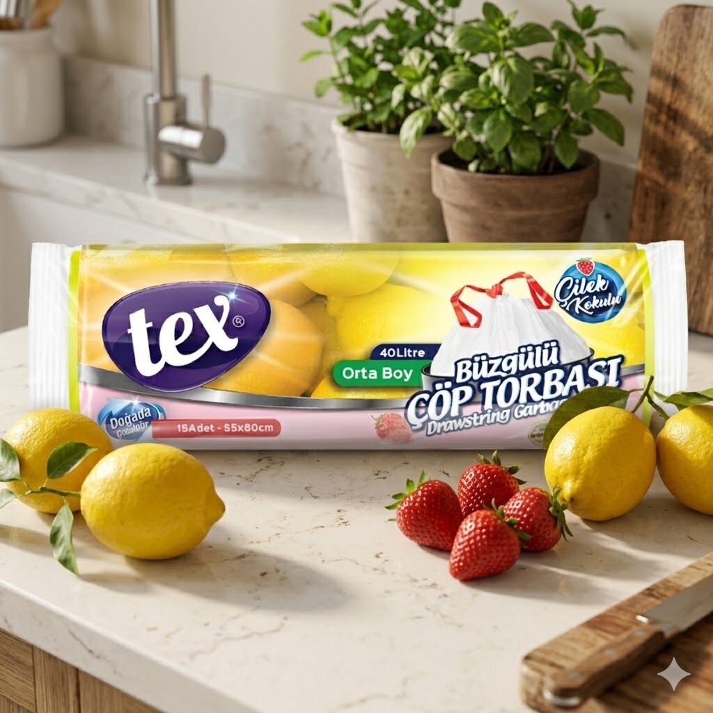 Tex Çöp Poşet Büzgülü Orta Limon Kokulu 55*60