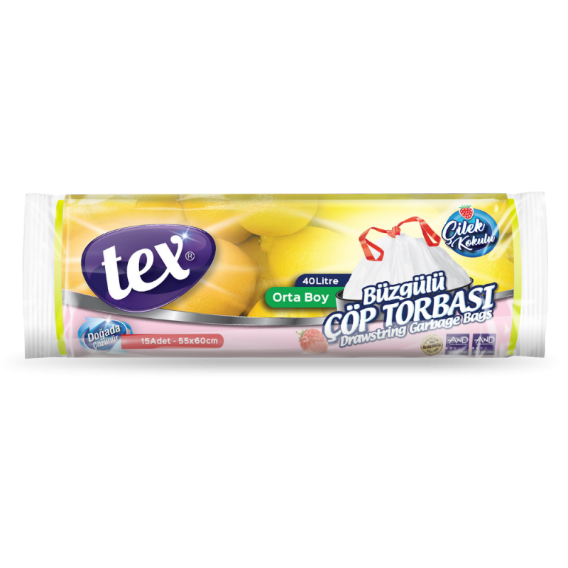 Tex Çöp Poşeti Büzgülü Orta Limon Kokulu 55*60