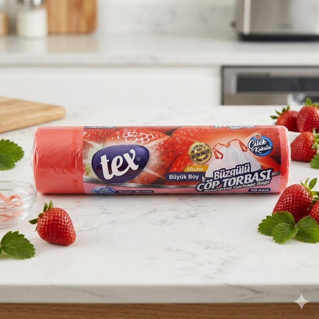 Tex Çöp Poşet Büzgülü Büyük Çilek Kokulu 65*70