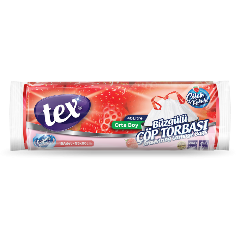 TEX ÇÖP POŞ.BÜZGÜLÜ ORTA ÇİLEK KOK.55*60 25'Lİ