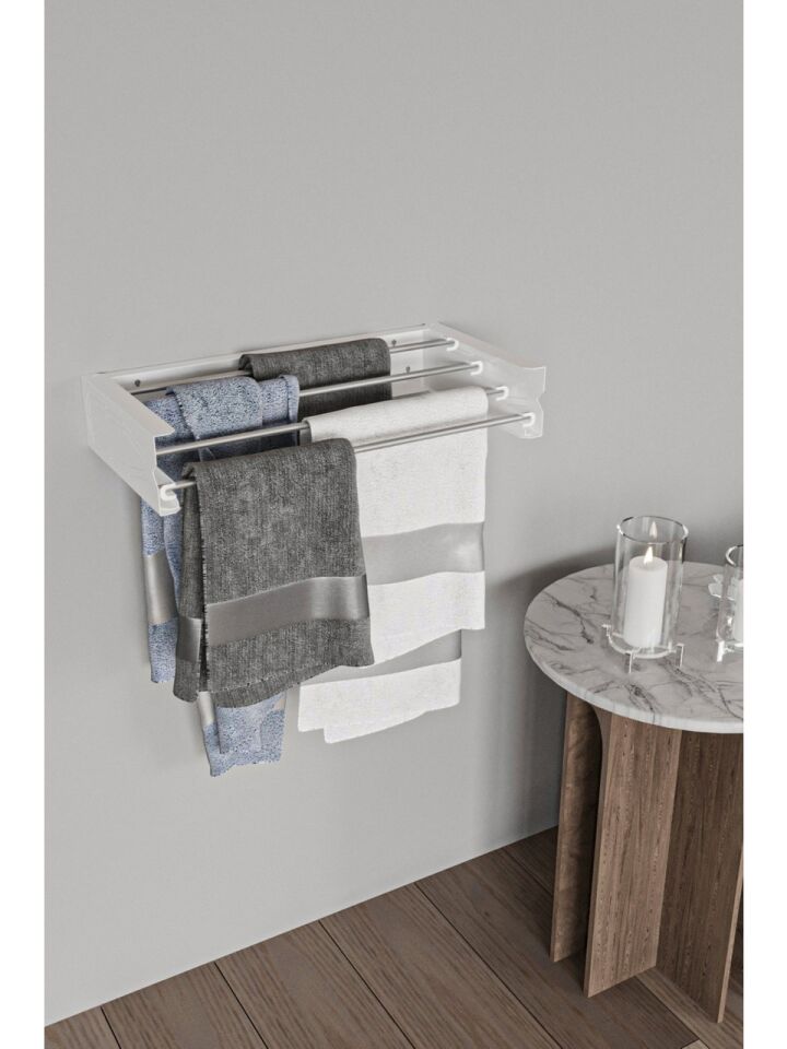 Metal Akordiyon Banyo Kapaklı Çamaşır Kurutma Askılığı 55 Cm