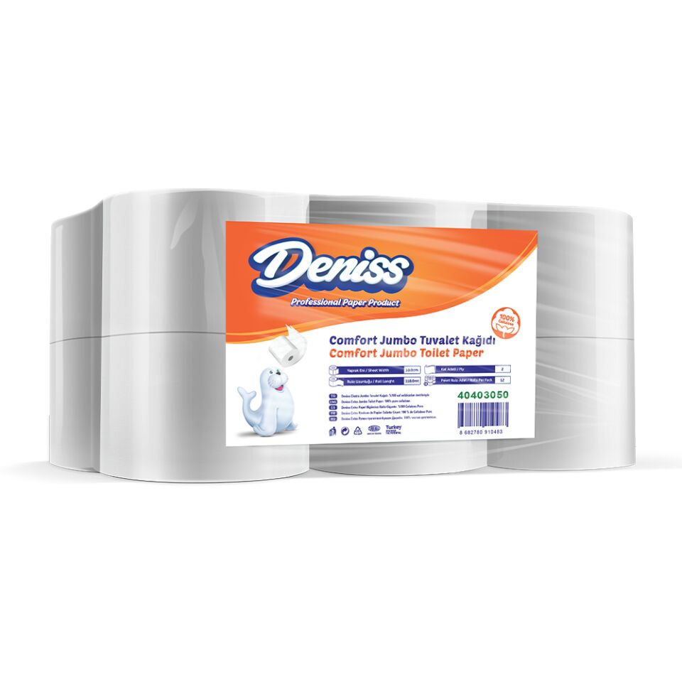 Deniss Comfort Jumbo Tuvalet Kağıdı 2 Kat 12 Rulo 5 Kg 524 Yaprak 118 Metre