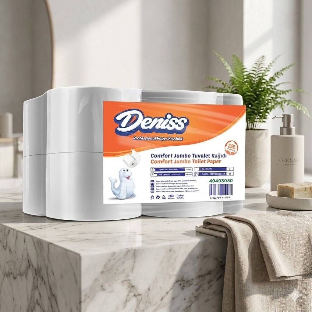 Deniss Comfort Jumbo Tuvalet Kağıdı 2 Kat 12 Rulo 5 Kg 524 Yaprak 118 Metre