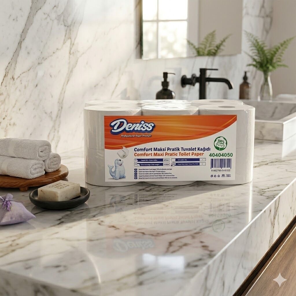 Deniss Comfort Maksi İçten Çekmeli Tuvalet Kağıdı 2 Katlı 12 Rulo ( 5 Kg - 769 Yaprak - 173 Metre )