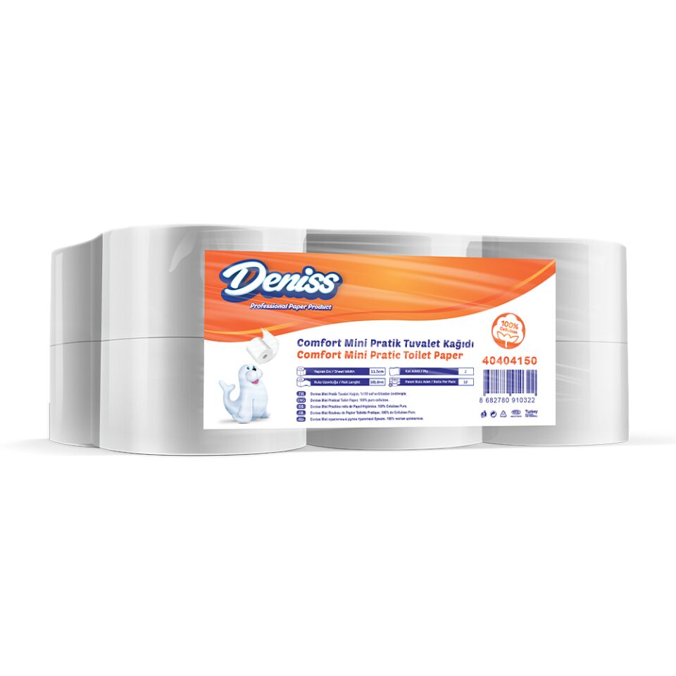 Deniss Comfort Mini Pratik Tuvalet Kağıdı 2 Katlı 12 Rulo ( 5 Kg - 449 Yaprak - 101 Metre )