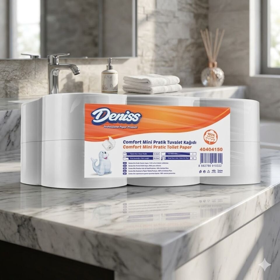 Deniss Comfort Mini Pratik Tuvalet Kağıdı 2 Katlı 12 Rulo ( 5 Kg - 449 Yaprak - 101 Metre )