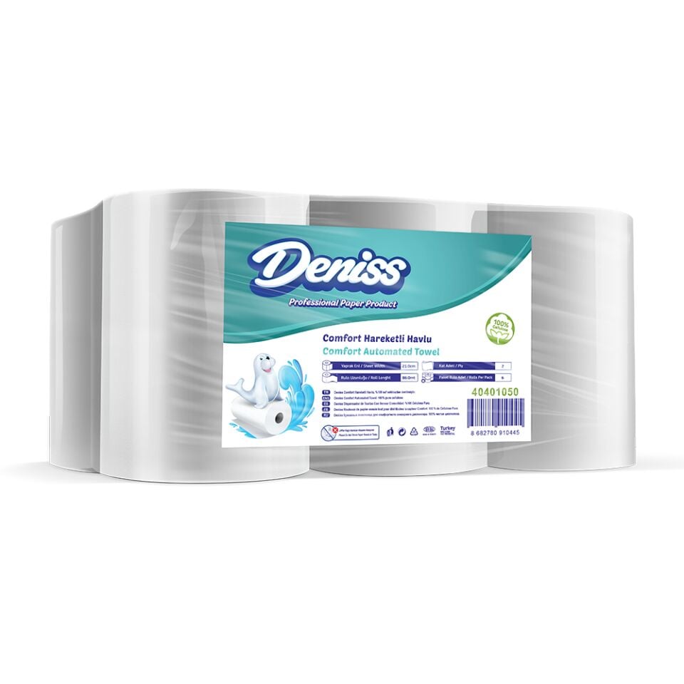 Deniss Comfort Sensörlü Dispenser Hareketli Havlu 2 Katlı 6 Rulo 5 Kg 87 Metre