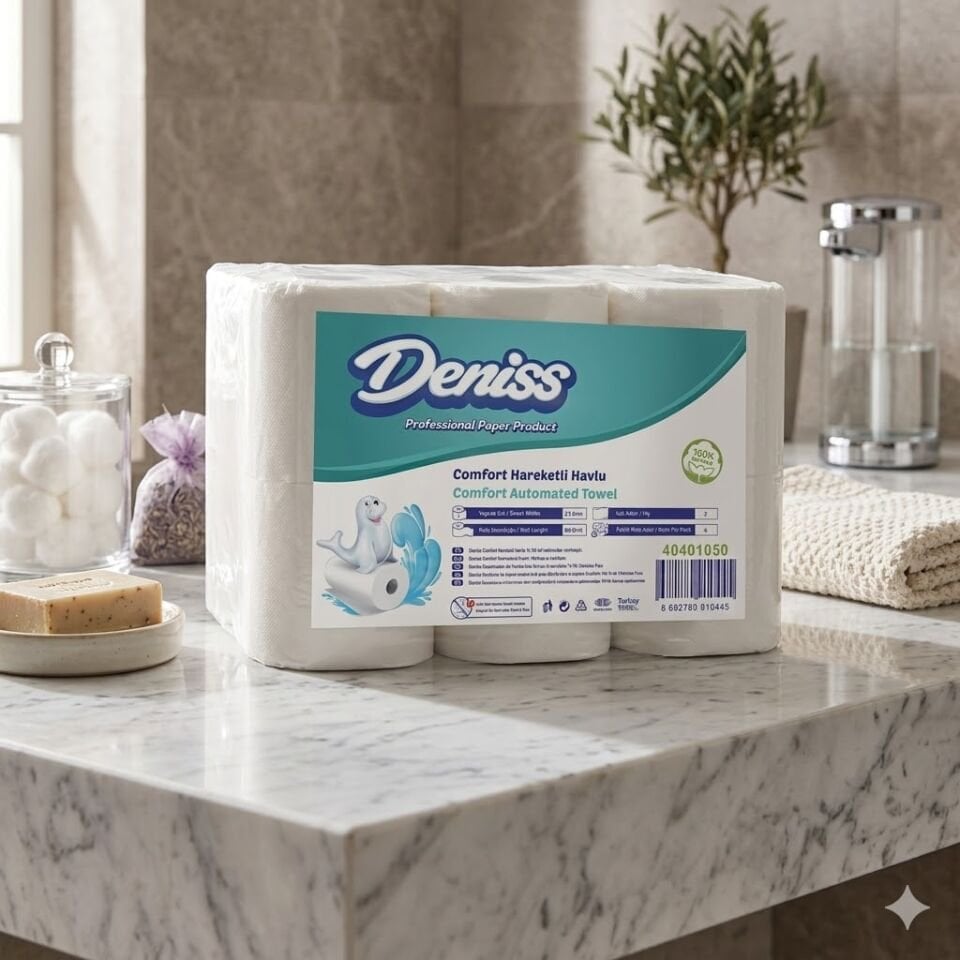 Deniss Comfort Sensörlü Dispenser Hareketli Havlu 2 Katlı 6 Rulo 5 Kg 87 Metre