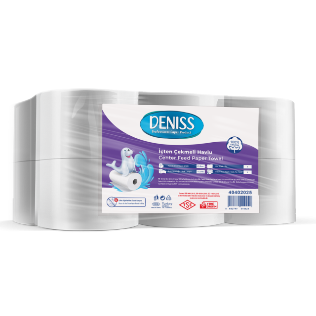 Deniss Eko İçten Çekmeli Havlu 2 Katlı 6 Rulo 2,5 Kg 182 Yaprak 41 Metre